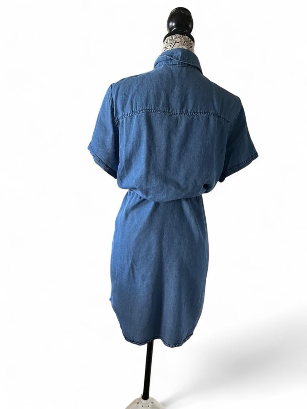 Classic Blue Denim Shirt Dress with Tie Waist - Picture 2 of 5
